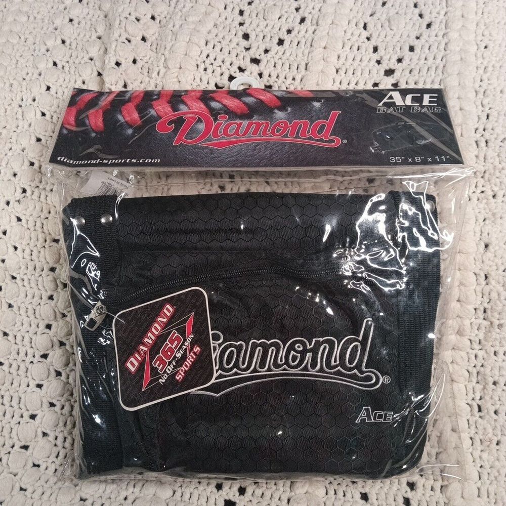New Diamond Ace Bat Bag 35" x 8" x 11" Black Baseball Gear Shoulder Strap & Hook